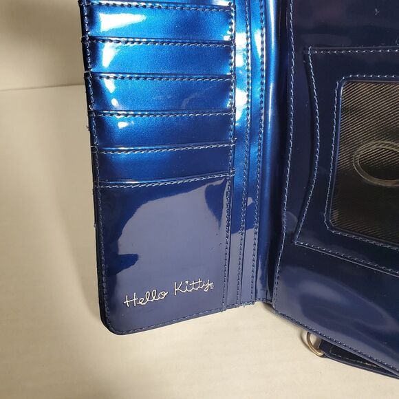 Hello Kitty 2011 Embossed Blue Wallet Clutch Purse –Metallic Patent Faux Leather - Picture 7 of 16